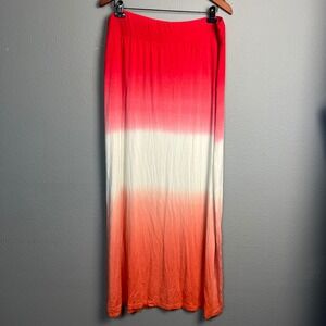 Maurices Womens XL Maxi Skirt Ombre Slinky Knit Rayon Blend Red Orange White‎